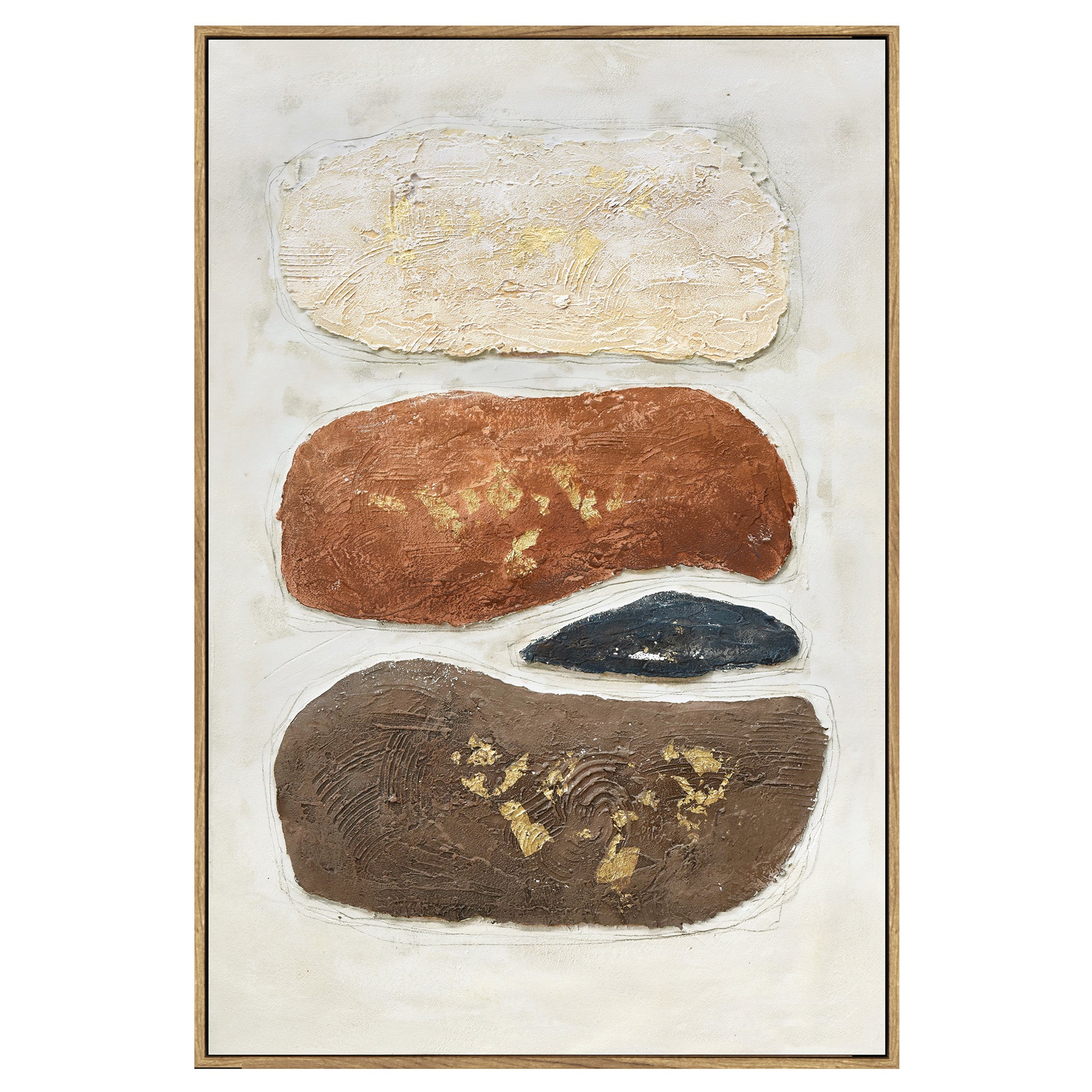 V411-SOK-HMTWF-14755W-90151-00 60X90cm Pebble Mosaic Dark Wood Framed Hand Painted Canvas Wall Art - Image 1