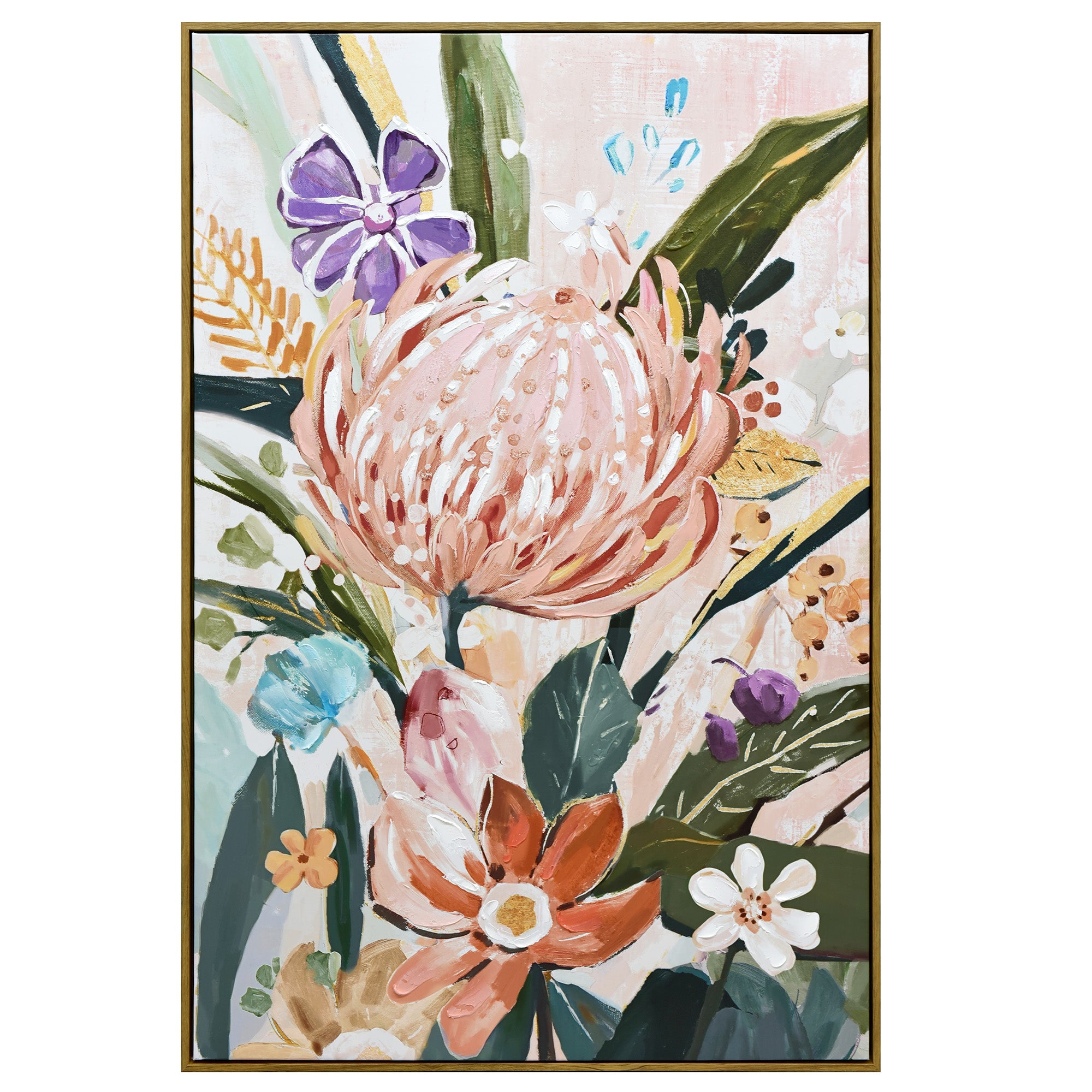 V411-SOK-HMTWF-21623SD-90183-00 80X120cm Native Bloom Dark Wood Framed Canvas Wall Art - Image 1