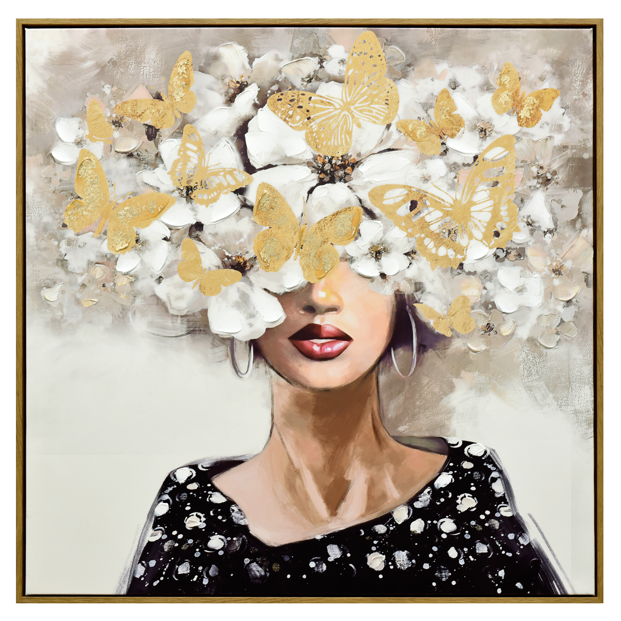 V411-SOK-HMTWF-22533JD-13-90178-00 80X80cm Floral Fantasia Dark Wood Framed Canvas Wall Art - Image 1