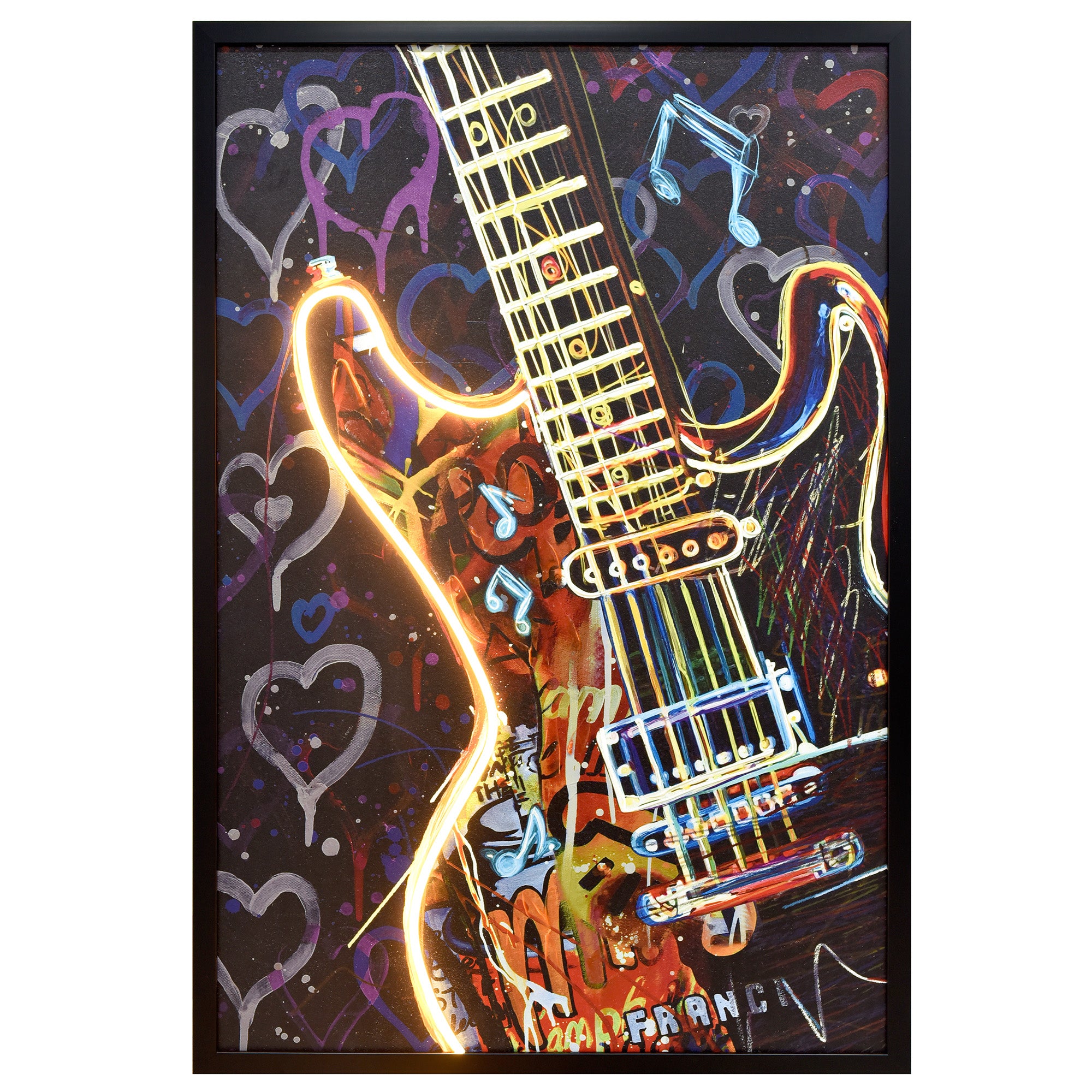 V411-SOK-HMTWF-22719SD-E-90176-00 60X90cm Neon Serenade Black Framed Hand Painted LED Wall Art - Image 1