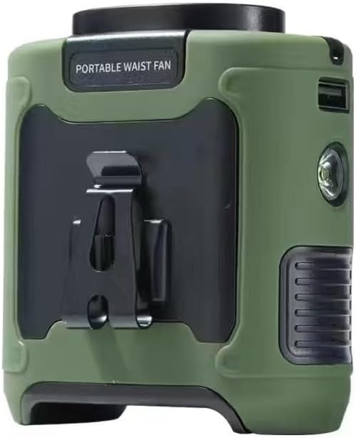 V413-PORTABLE-FAN-10000A-GREEN-222258-00 10000mAh Portable Outdoor Waist Fan Hanging Neck Strong Wind with Power Bank LED Lighting for Emergency Sports Outdoor Working (Green) - Image 1