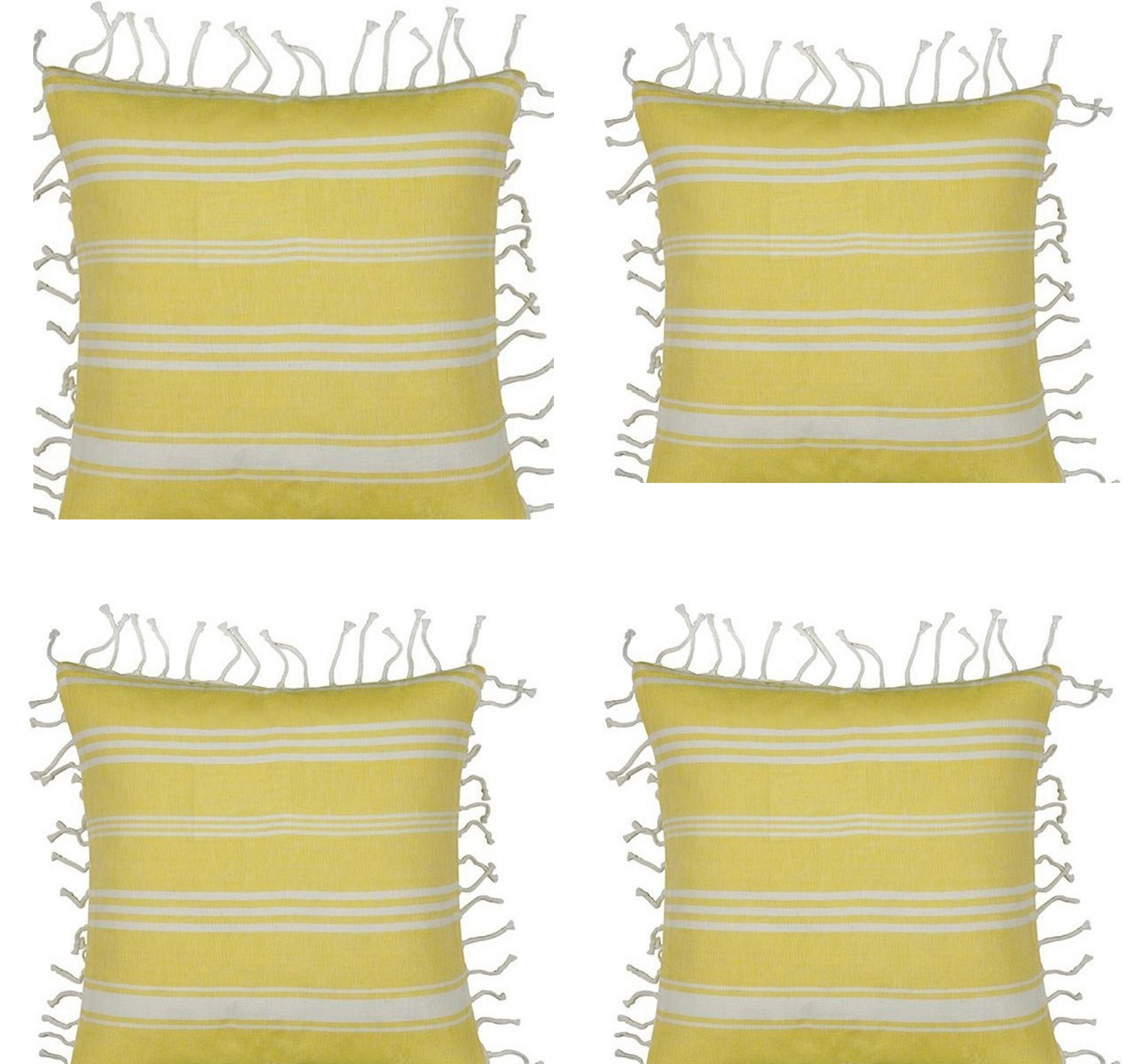 V416-444180C01PK4-142183-00 Pack of 4 Fresh Yellow & White Striped Cushion Cover with knotted edging - Image 1