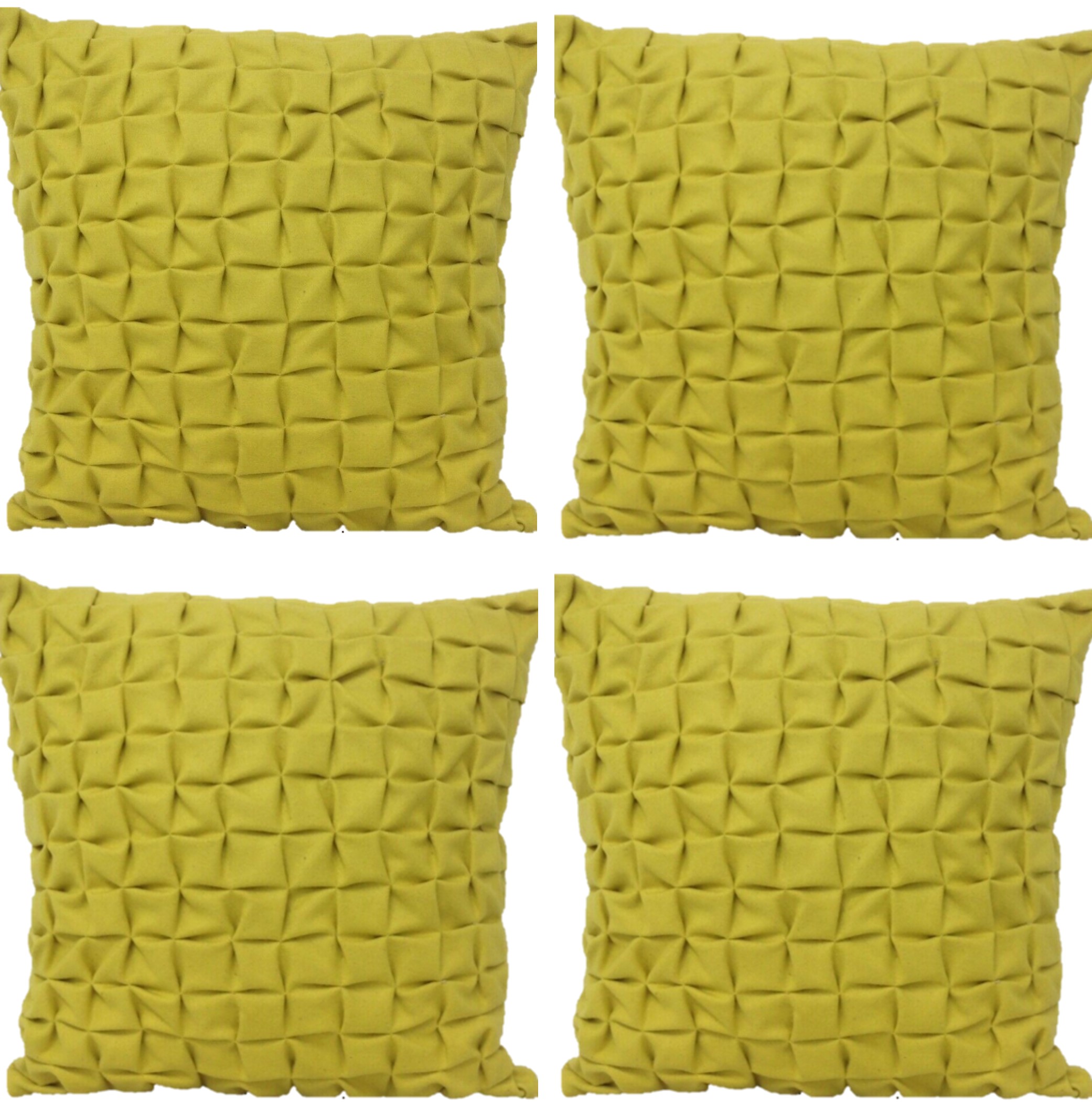 V416-445170C20PK4-142202-00 Pack of 4 Flux Mustard Yellow 3D Textured 45cm x 45cm Cushion Covers - Image 1