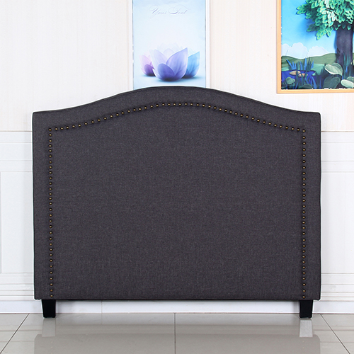 V43-BED-CARLQCH-01_1_19 Bed Head Queen Size Charcoal Headboard with Curved Design Upholstery Linen Fabric - Image 1