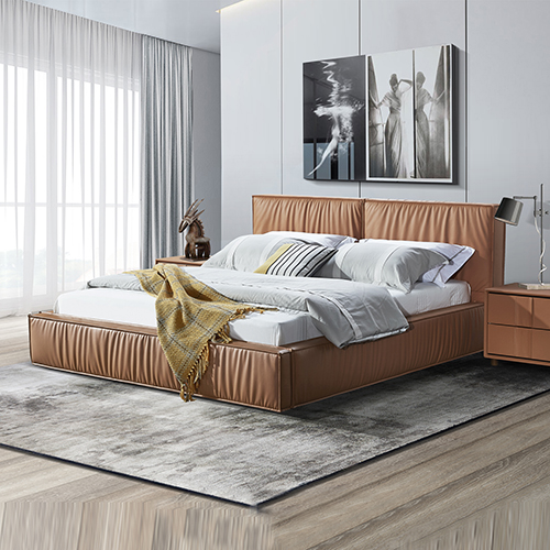 V43-BED-LUIS-Q-191600-00 Louis Queen Bed Frame PU leather KD Slat in Wooden Legs - Image 1