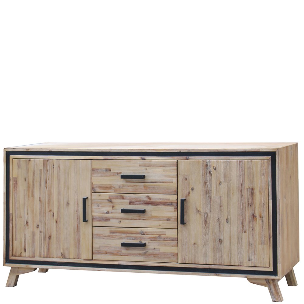 V43-BFT-SSH-202505131842-00 Buffet Sideboard in Silver Brush Colour with Solid Acacia & Veneer Wooden Frame Storage Cabinet with Drawers - Image 1