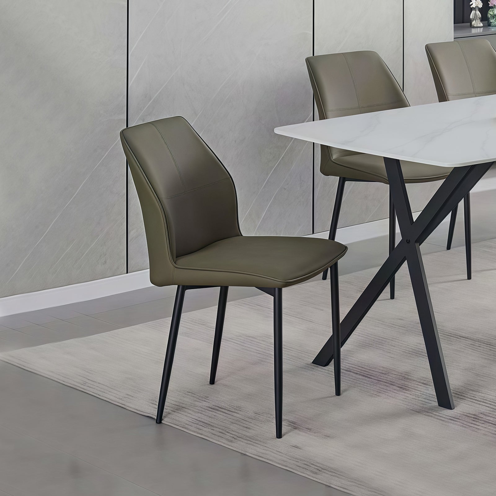 V43-DC-BLLY-202505051030-00 6x Dining Chair Brown Faux Leather Upholstered Seat Powder Coated Iron Legs - Image 1