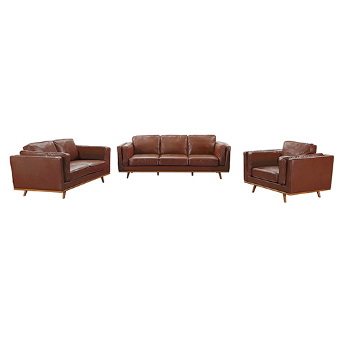V43-SET-YOK-3_2_1-BR-10_7 3+2+1 Seater Sofa Brown Leather Lounge Set for Living Room Couch with Wooden Frame - Image 1