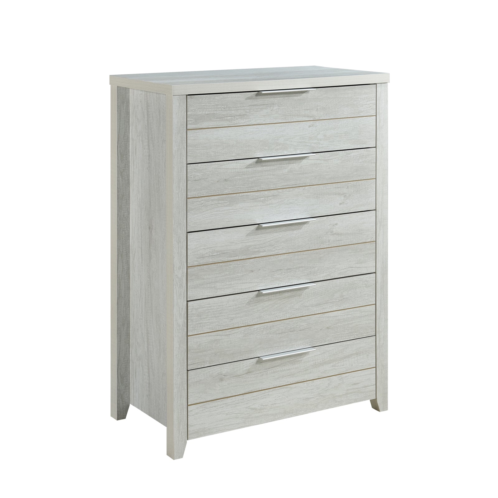 V43-TBY-CELWHA-202505131817-00 Tallboy with 5 Storage Drawers Natural Wood like MDF in White Ash Colour - Image 1