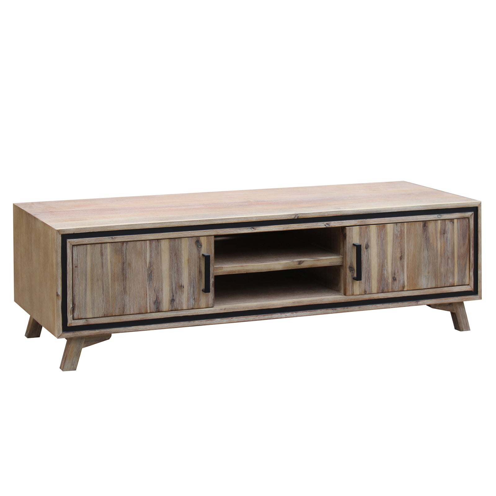 V43-TVC-SSH-202505131825-00 TV Cabinet with 2 Storage Drawers Cabinet Solid Acacia Wooden Entertainment Unit in Sliver Bruch Colour - Image 1