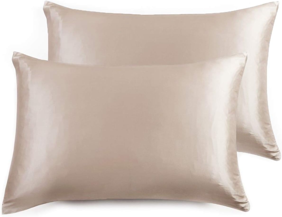 V439-2PCSILKCP-191096-00 Luxury Pillowcase 2 Pack - 100% Pure Mulberry Silk on Both Sides - Champagne - Image 1