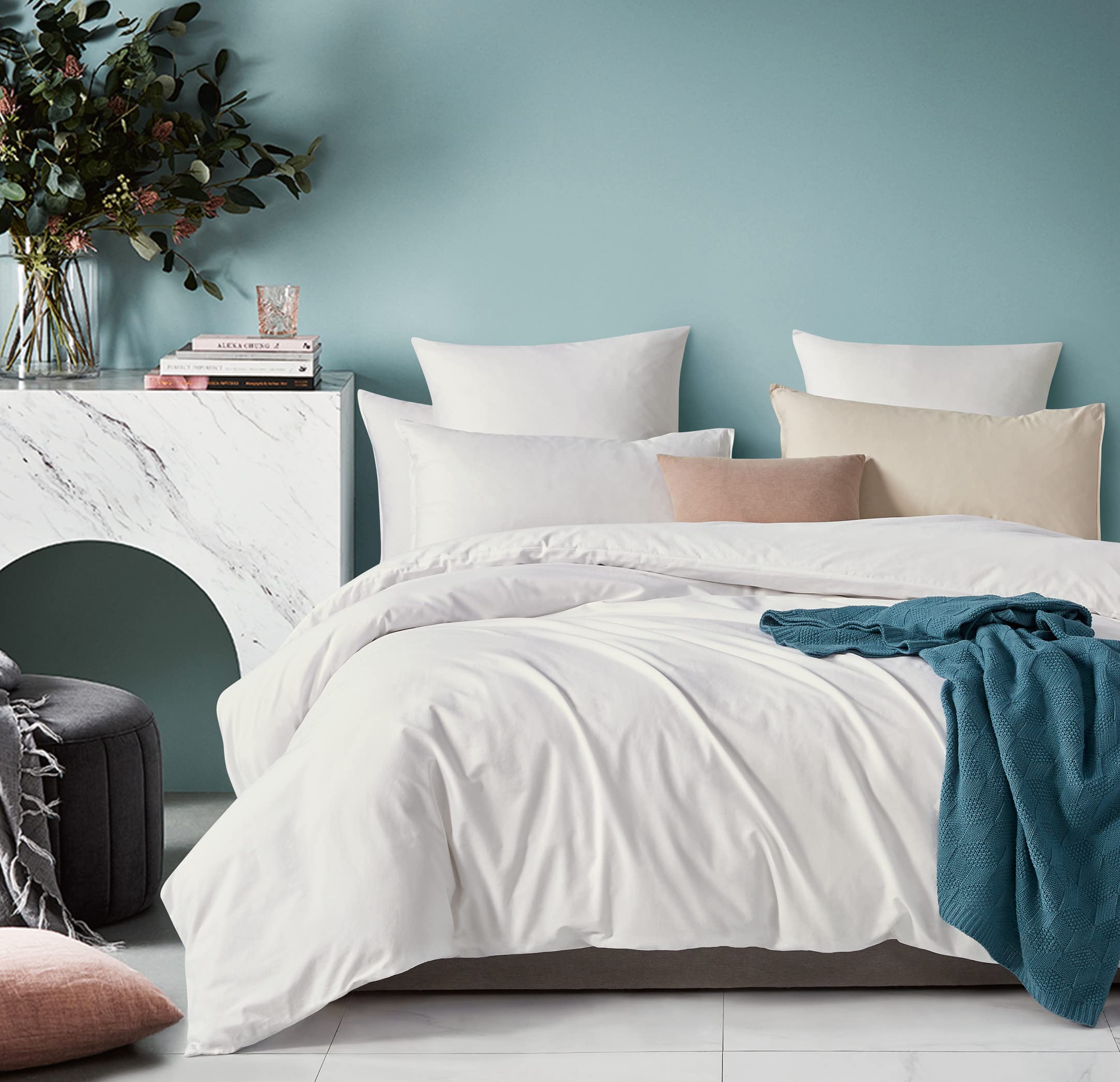 V439-CQSWASHW-202505071001-00 100% Cotton Vintage Washed Bed Quilt Cover Set - White - Queen Size - Image 1