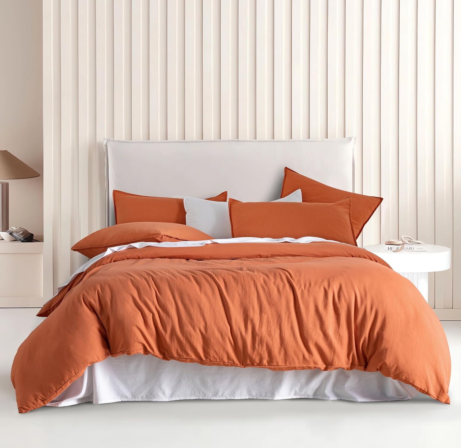 V439-DQSTERRAWM-191173-00 Vintage Washed Microfibre Quilt Cover Set (3Pcs) - Terracotta - King Size - Image 1