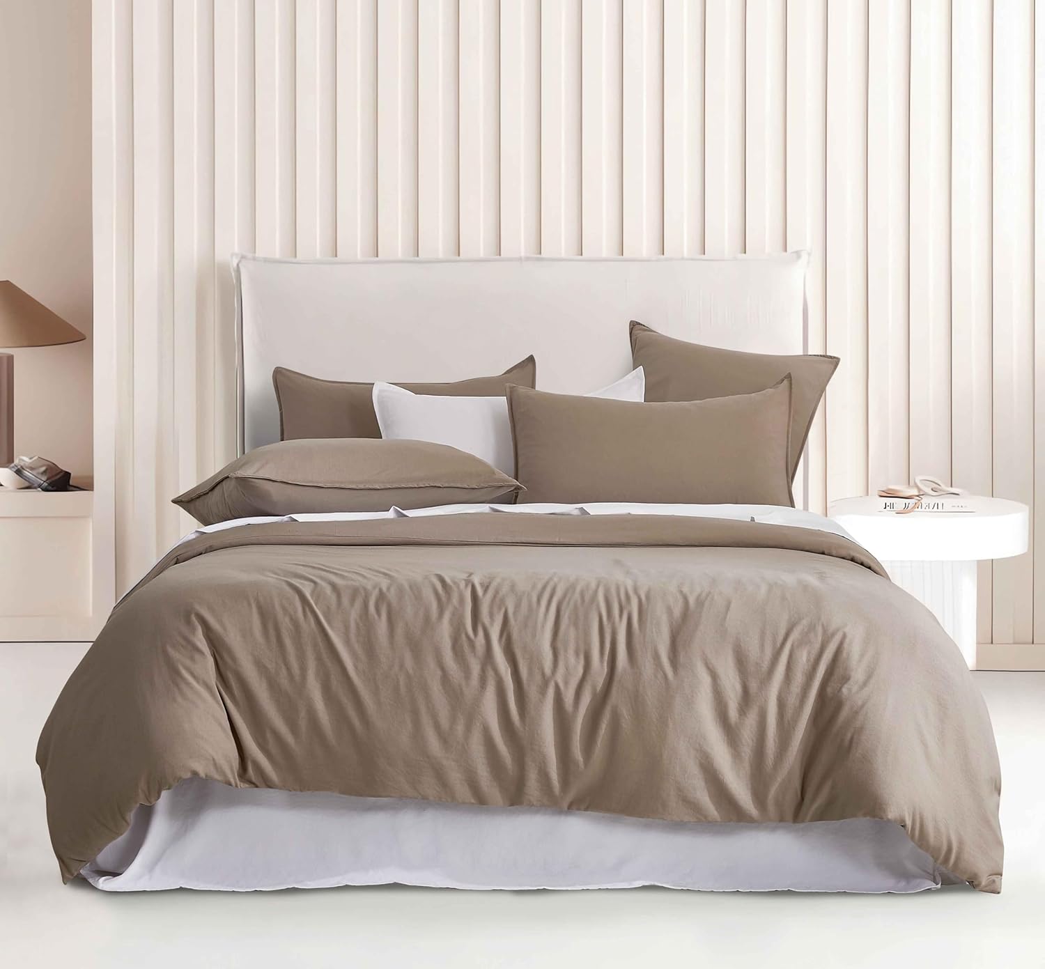 V439-DQSTRUFFLEWM-218373-00 Vintage Washed Microfibre Quilt Cover Set (Truffle, King) - Image 1