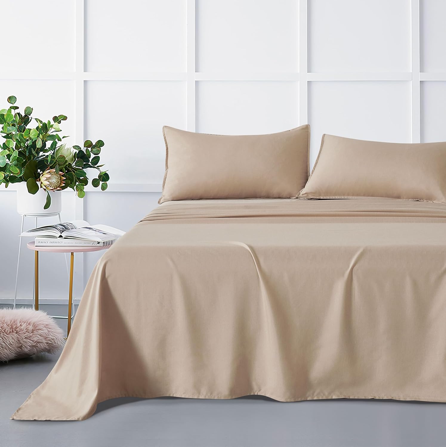 V439-DSSTBAMPOLYLINEN-210916-00 Bamboo Microfibre Sheet Set - Linen - King - Image 1