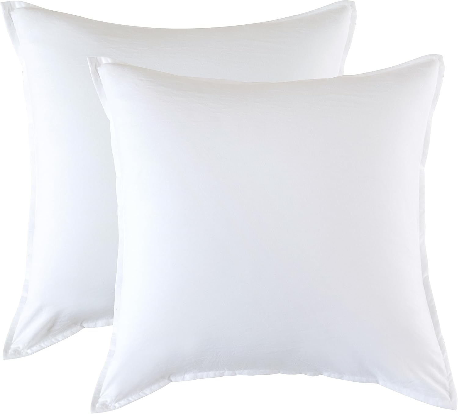 V439-EPWHITEWM2-191025-00 Vintage Washed Microfibre European Pillowcases - Set of 2 Luxurious European Pillow Covers - White - Image 1