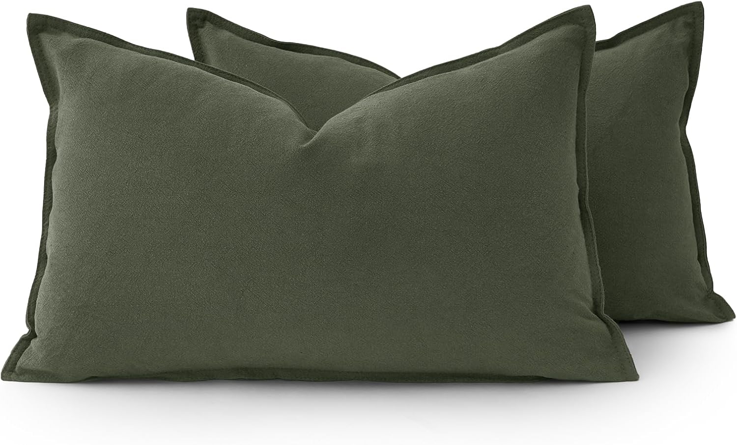 V439-LINENKHAKI2-30-202506190415-00 Linen Cushion Covers - 30% Linen 70% Cotton Blend, Soft & Breathable with Hidden Zipper Design - Khaki Green, 30cm x 50cm (Twin Pack) - Image 1