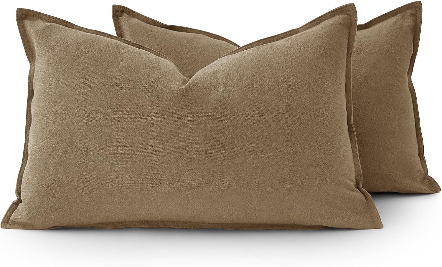 V439-LINENTAN2-30-202506190411-00 Linen Cushion Covers - 30% Linen 70% Cotton Blend, Soft & Breathable with Hidden Zipper Design - Tan, 30cm x 50cm (Twin Pack) - Image 1