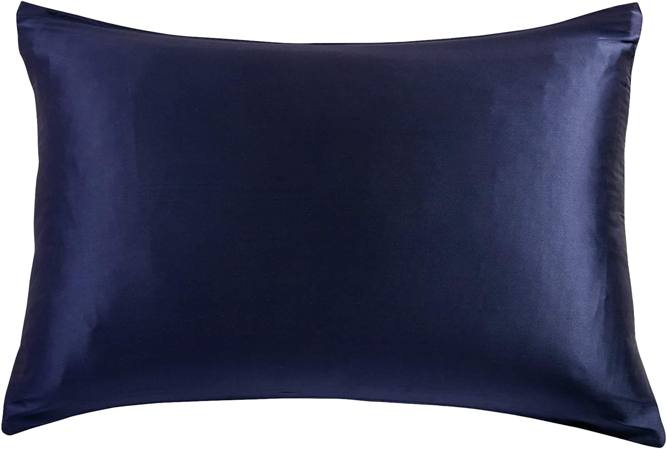 V439-PCSILKNB-191041-00 Luxury Pillowcase - 100% Pure Mulberry Silk on Both Sides - Navy - Image 1
