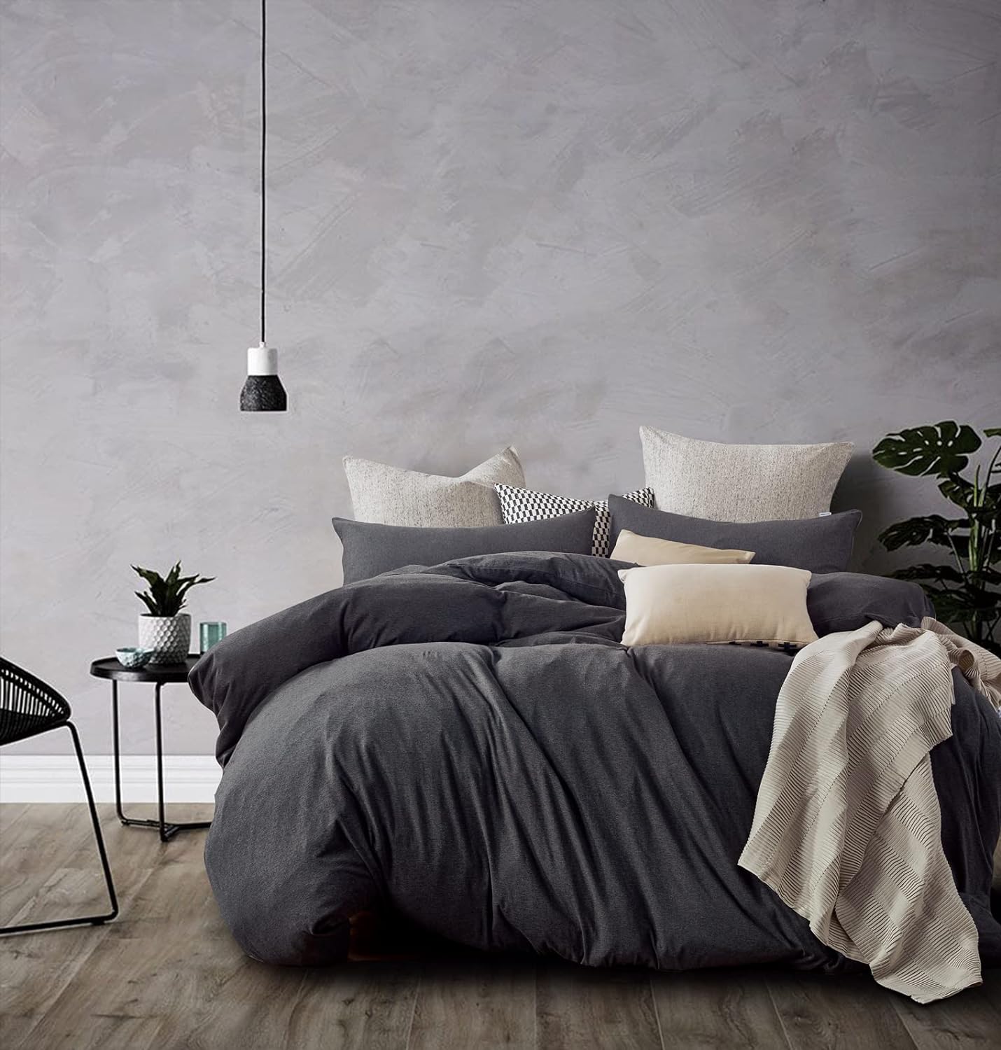 V439-SKQSBLACKJ-191178-00 100% Jersey Cotton Quilt Cover Set - Black Marble - Super King - Image 1