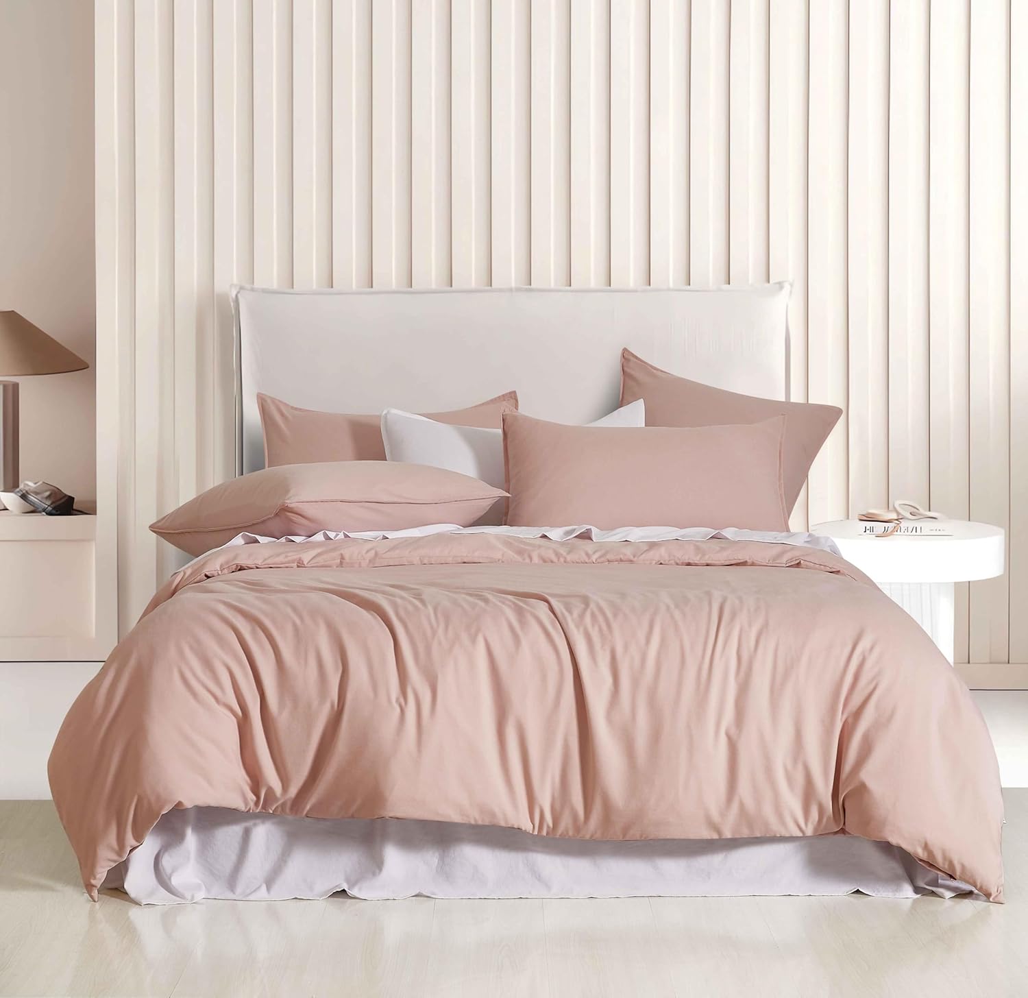 V439-SKQSPINKWM-218370-00 Vintage Washed Microfibre Quilt Cover Set (Pink, Super King) - Image 1