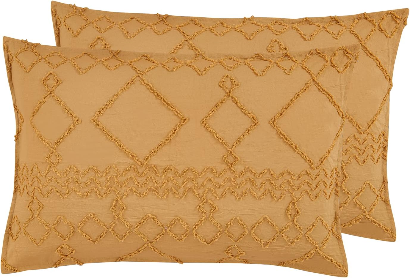 V439-SPCTUFCMCP-191065-00 100% Premium Microfibre Tufted Standard Pillowcases - Set of 2 Luxurious Standard Pillow Cover with Elegant Design - Caramel - Image 1