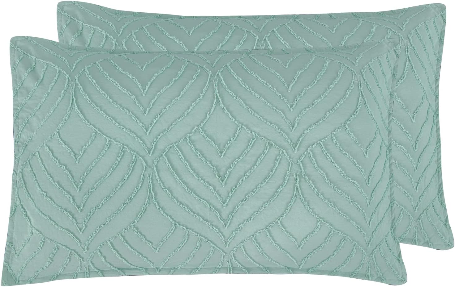 V439-SPCTUFSGCP-191067-00 100% Premium Microfibre Tufted Standard Pillowcases - Set of 2 Luxurious Standard Pillow Cover with Elegant Design - Sage - Image 1