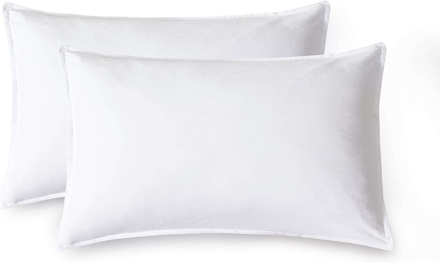 V439-SPWHITEWM2-191059-00 Vintage Washed Microfibre Standard Pillowcases - Set of 2 Luxurious Standard Pillow Covers - White - Image 1