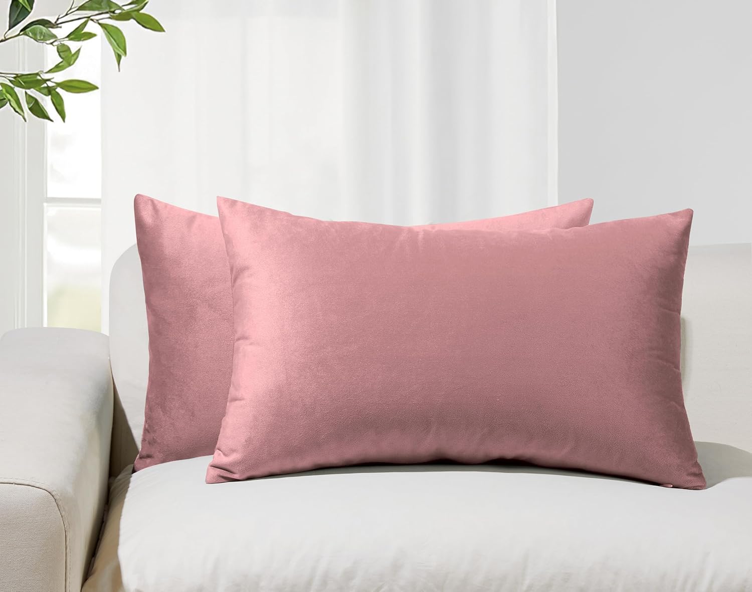 V439-VEL-BLUSH-30-202509051150-00 Twin-Pack Velvet Cushion Covers - Soft Microfibre Cushion Covers with Hidden Zipper (Blush, 30cm*50cm) - Image 1