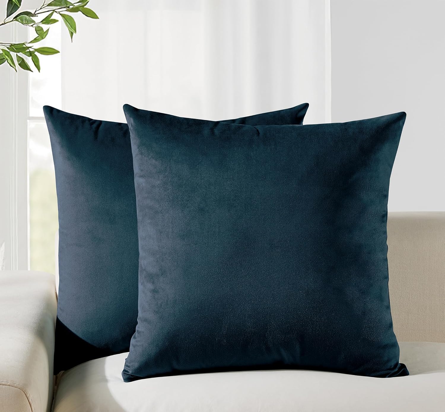 V439-VEL-DARKTEAL-65-202506190347-00 Twin-Pack Velvet Cushion Covers - Soft Microfibre Cushion Covers with Hidden Zipper (Dark Teal, 65cm*65cm) - Image 1