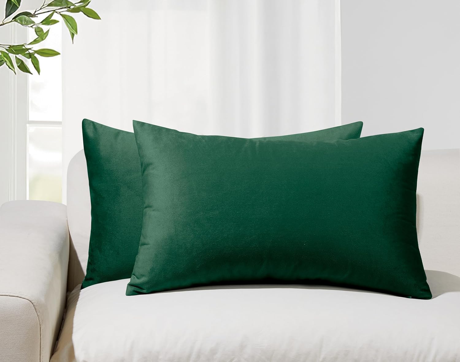 V439-VEL-EMERALD-30-202506190354-00 Twin-Pack Velvet Cushion Covers - Soft Microfibre Cushion Covers with Hidden Zipper (Emerald Green, 30cm*50cm) - Image 1