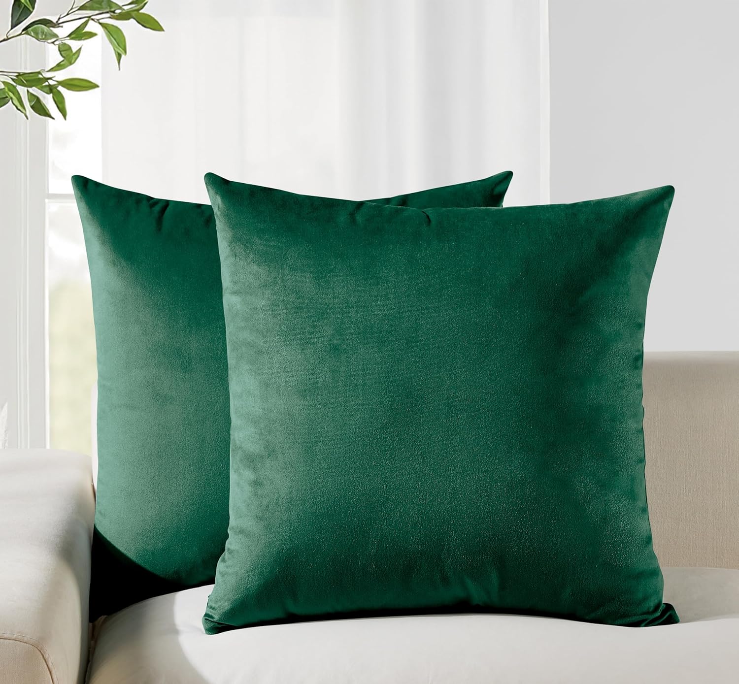V439-VEL-EMERALD-65-202506190352-00 Twin-Pack Velvet Cushion Covers - Soft Microfibre Cushion Covers with Hidden Zipper (Emerald Green, 65cm*65cm) - Image 1