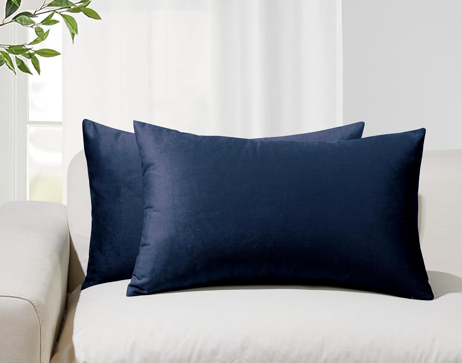 V439-VEL-NAVY-30-202506190354-00 Twin-Pack Velvet Cushion Covers - Soft Microfibre Cushion Covers with Hidden Zipper (Navy Blue, 30cm*50cm) - Image 1