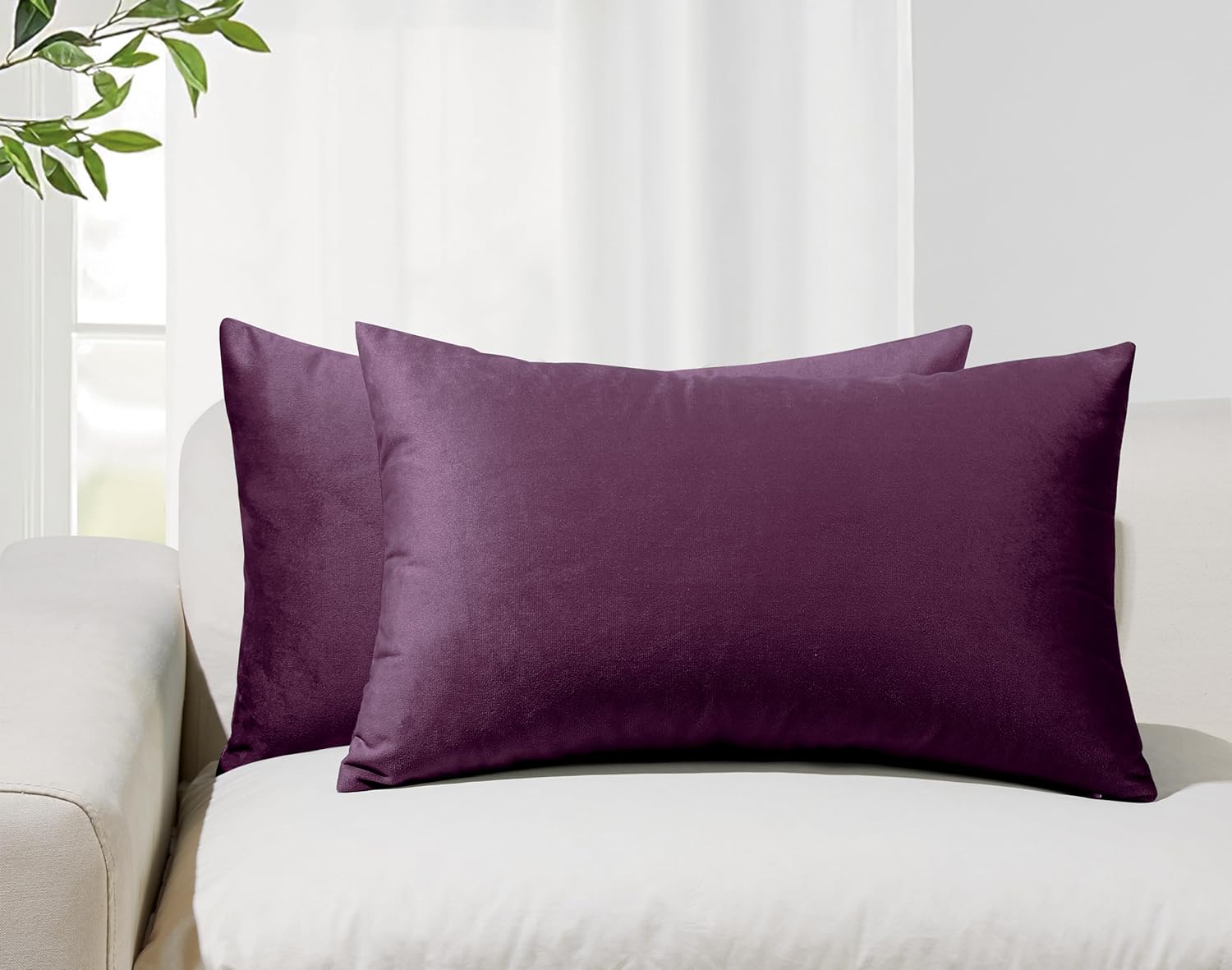 V439-VEL-PLUM-30-202506190353-00 Twin-Pack Velvet Cushion Covers - Soft Microfibre Cushion Covers with Hidden Zipper (Plum, 30cm*50cm) - Image 1