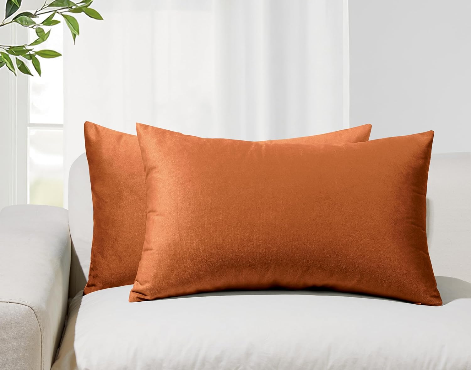 V439-VEL-TERRACOTTA-30-202506190352-00 Twin-Pack Velvet Cushion Covers - Soft Microfibre Cushion Covers with Hidden Zipper (Terracotta, 30cm*50cm) - Image 1