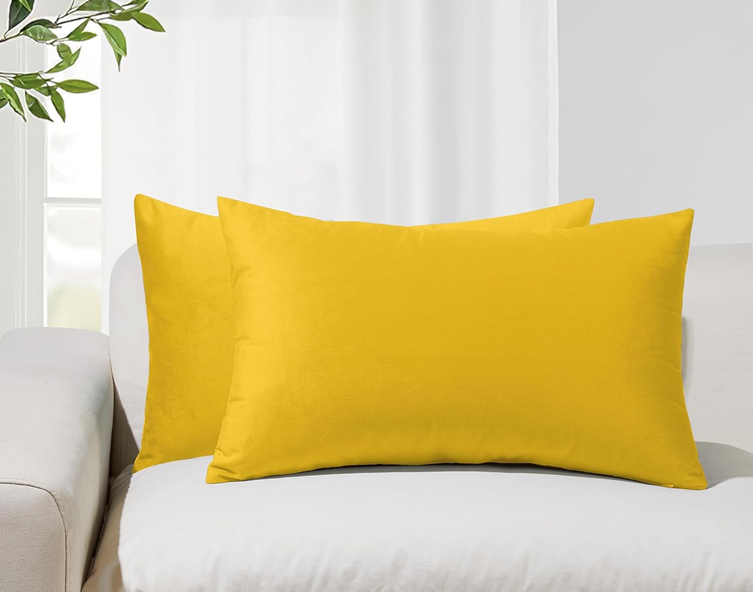 V439-VEL-YELLOW-30-202509051149-00 Twin-Pack Velvet Cushion Covers - Soft Microfibre Cushion Covers with Hidden Zipper (Yellow, 30cm*50cm) - Image 1