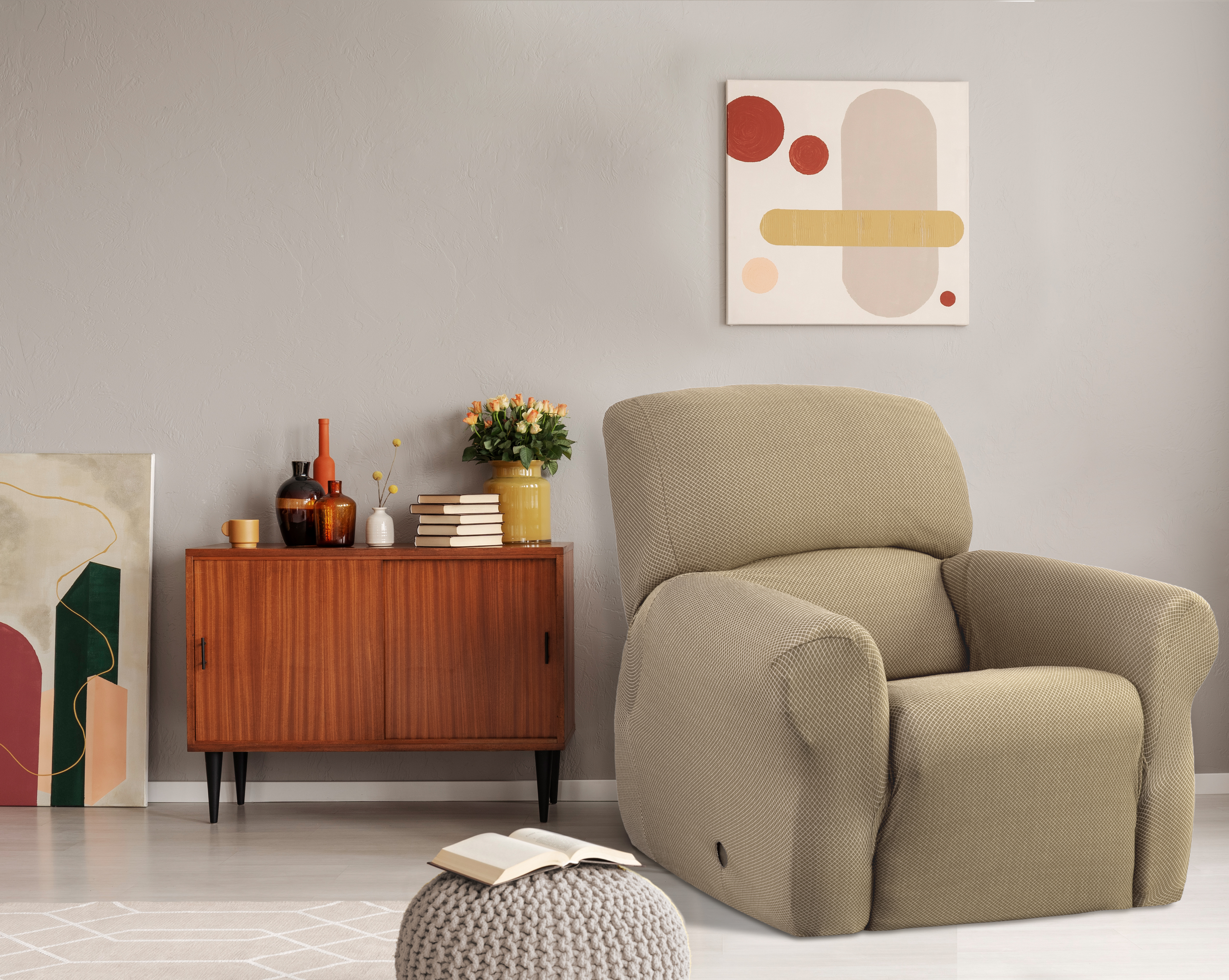 Interior with wooden sideboard 3d rendering Cambridge RECLINER COVER - RECLINER - Image 1