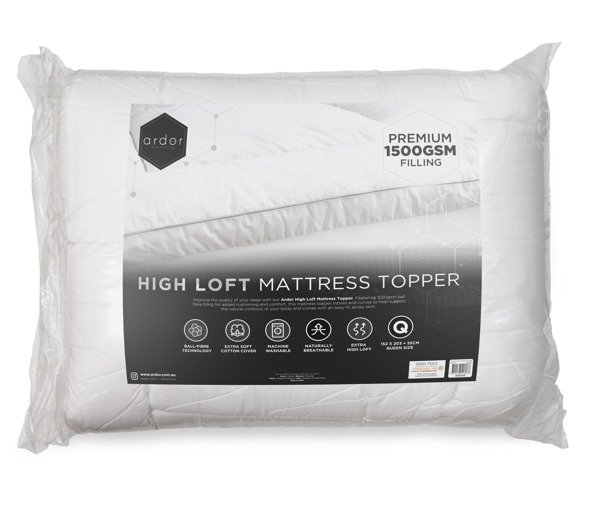 V441-MT4006WTEKBVAC-202503211550-00 1500GSM Ball fibre MATTRESS TOPPER - KING - Image 1