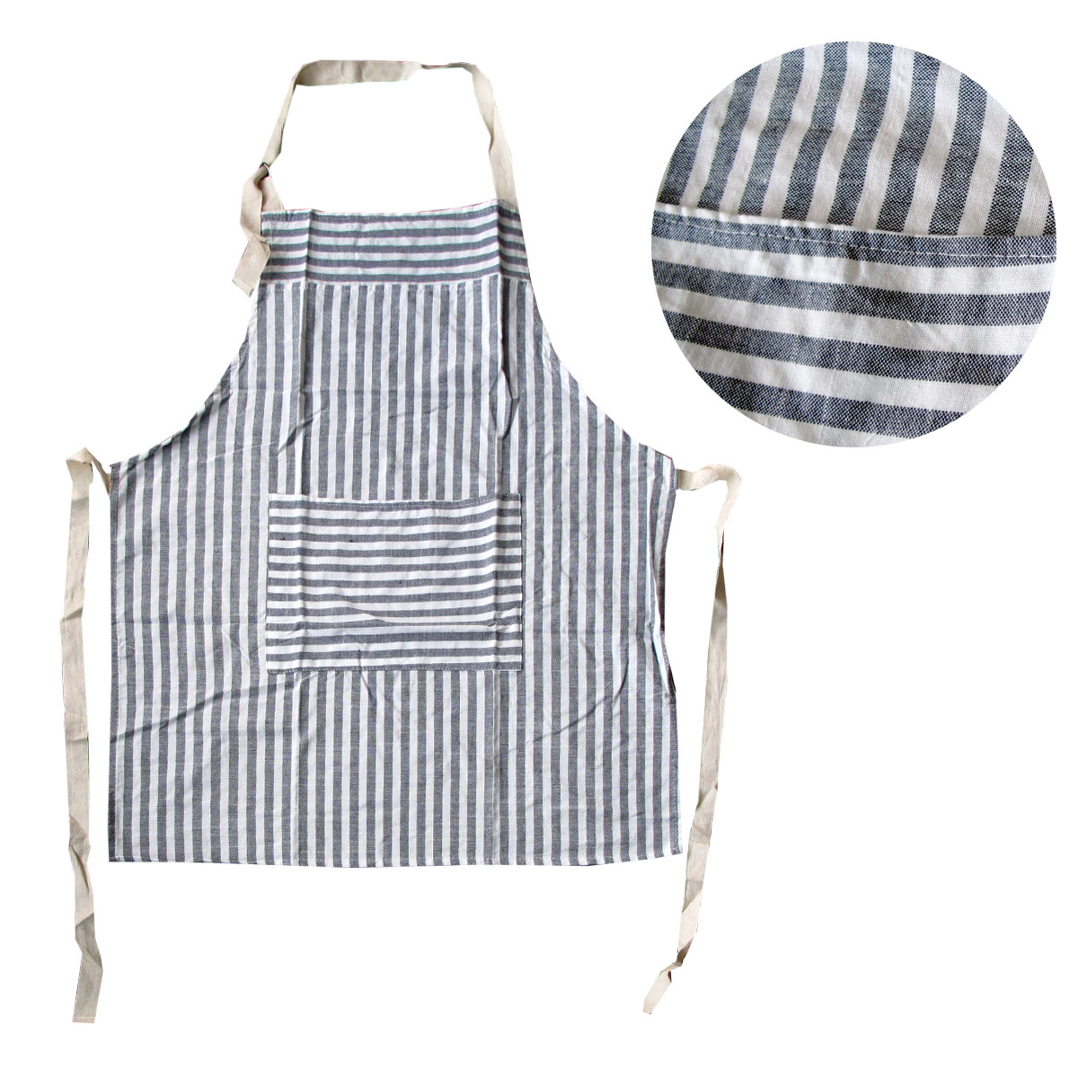V442-ABR-APRON-MYHUB-BLACK-SH-96273-00 My Hub Polyester Cotton Striped Apron - Image 1