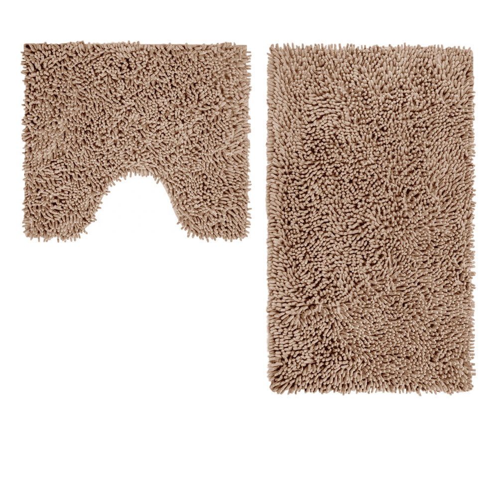 V442-ABR-BATHM-2PCESHAGGY-MOCHA-SH-206221-00 2 Pce Shaggy Toggle 100% Cotton Bath Mat Set Mocha - Image 1