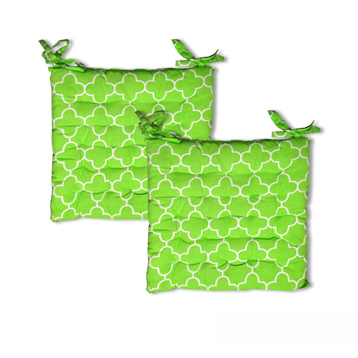 V442-ABR-CHAIRCU-SETOF2MOROCCAN-LIME-SQ-97034-00 Set of 2 Cotton Chair Pads Moroccan Lime with Ties 40 x 40 cm - Image 1