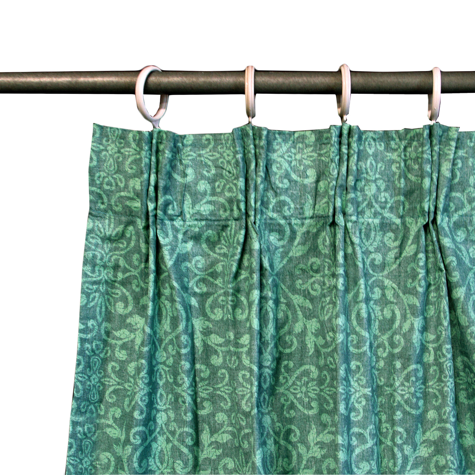 V442-ABR-CURTAIN-COATEDDAMASKTAPE-GREEN-RE-96388-00 Pair of Acrylic Coated Damask Green Tape Edge Curtains - Image 1