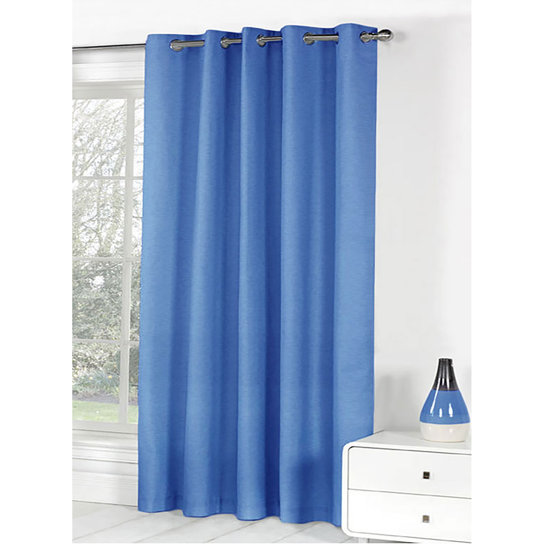 V442-ABR-CURTAIN-EYELETONE-BLUE-180-96390-00 Bloomington One Panel of Easy Care Eyelet Curtains Blue 180 x 221 cm - Image 1