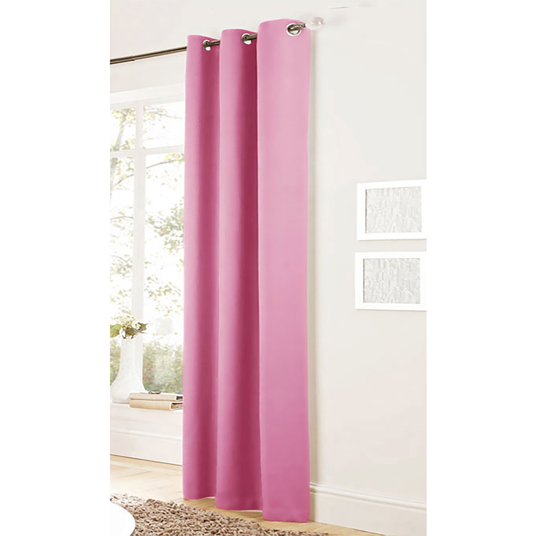 V442-ABR-CURTAIN-EYELETONE-PINK-120-96391-00 Bloomington One Panel of Easy Care Eyelet Curtains Pink 120 x 221 cm - Image 1