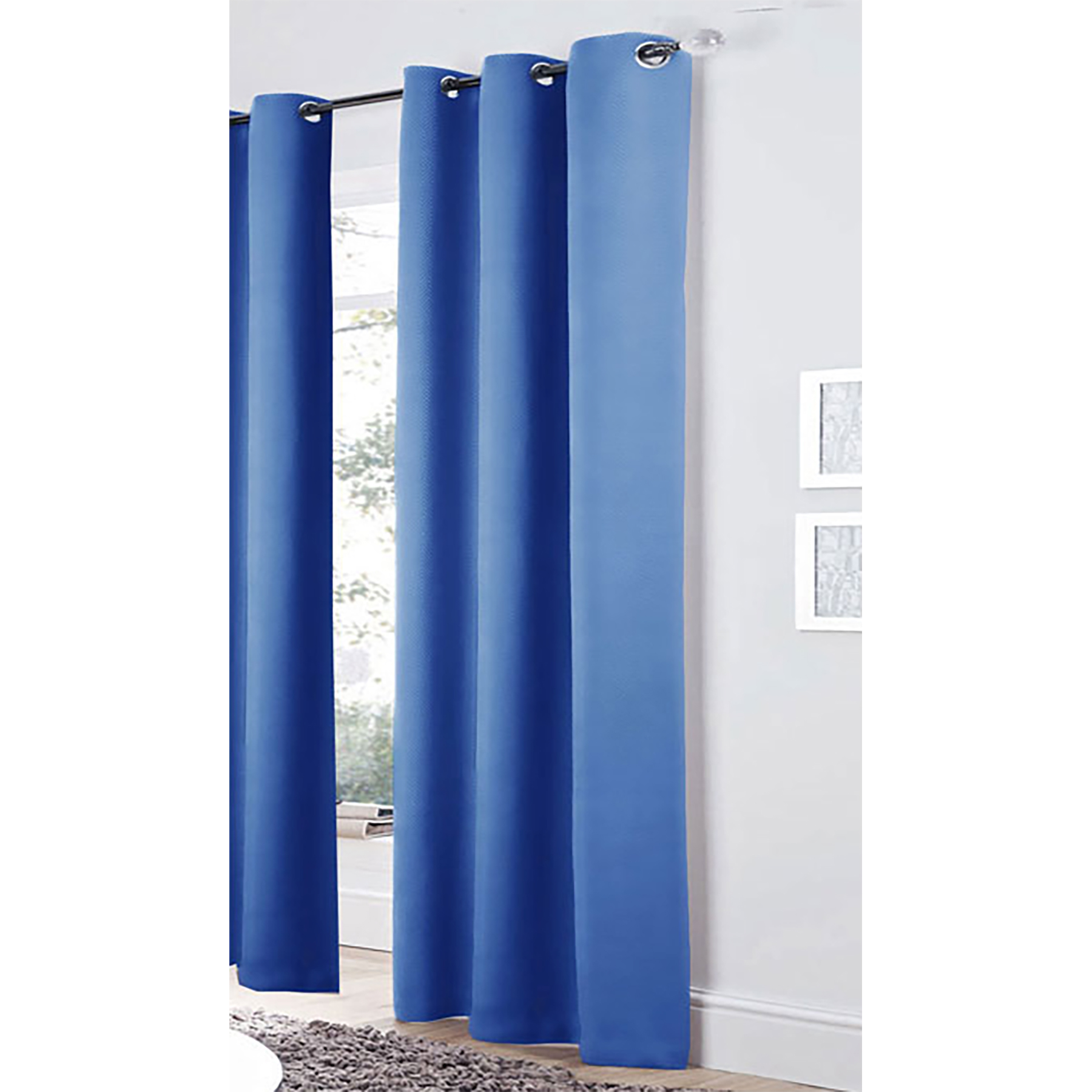 V442-ABR-CURTAIN-EYELETPAIR-BLUE-120-96392-00 Bloomington Pair of Easy Care Eyelet Curtains Blue 120 x 221 cm - Image 1