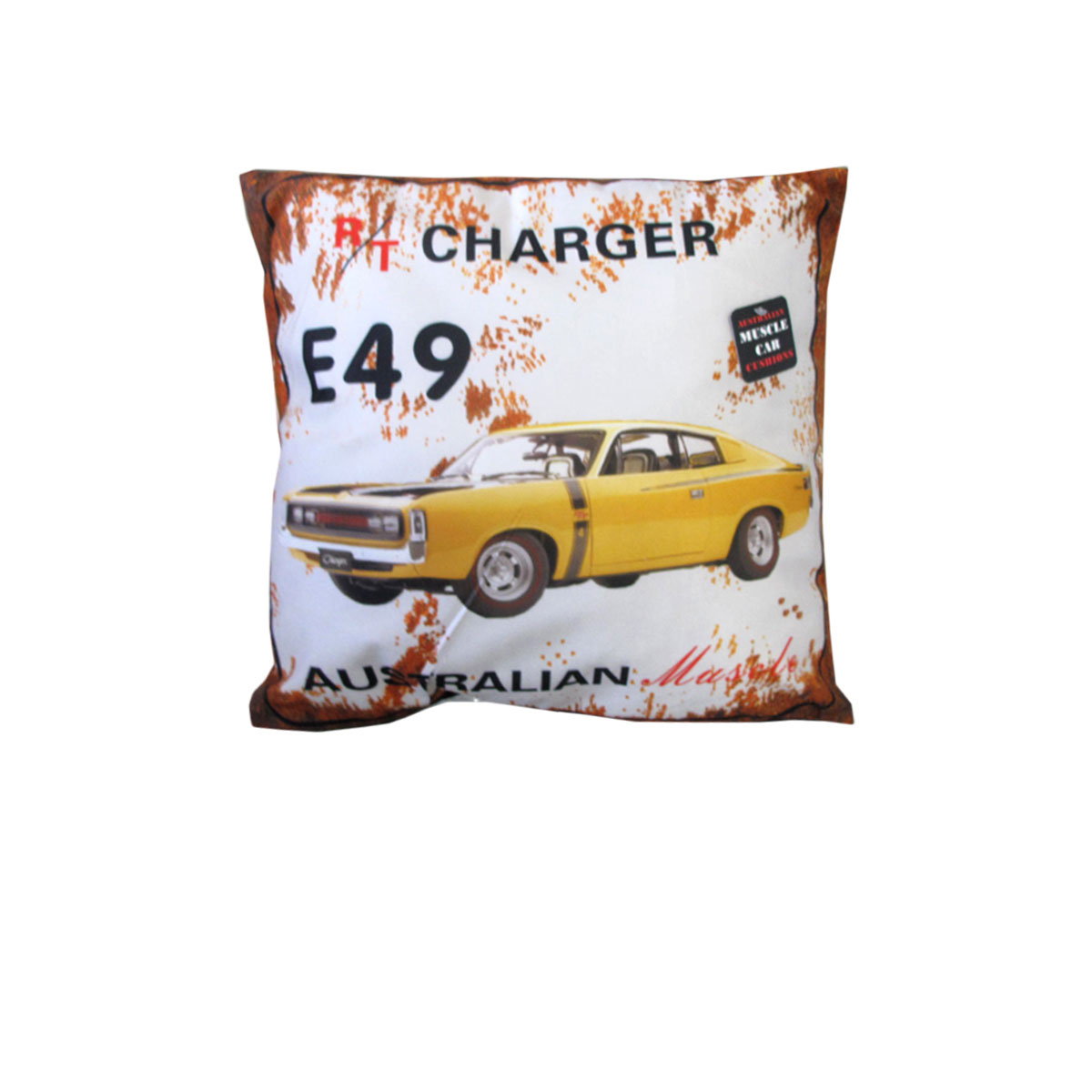 V442-ABR-CUSHION-MUSCLECARE49-YELLOW-SQ-96915-00 Australian Muscle Car Cushion E49 Charger Yellow - Image 1