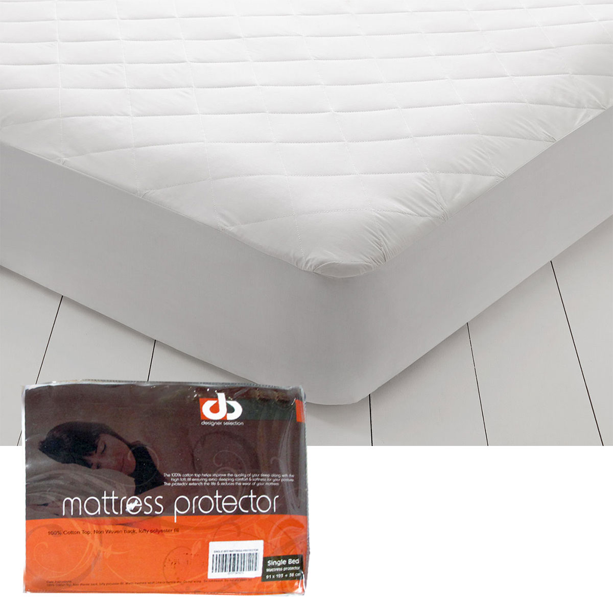 V442-ABR-MATTRESSP-LIGHTLYQUILTED-WHITE-SB-97294-00 Lightly Quilted Cotton Top Mattress Protector Single - Image 1