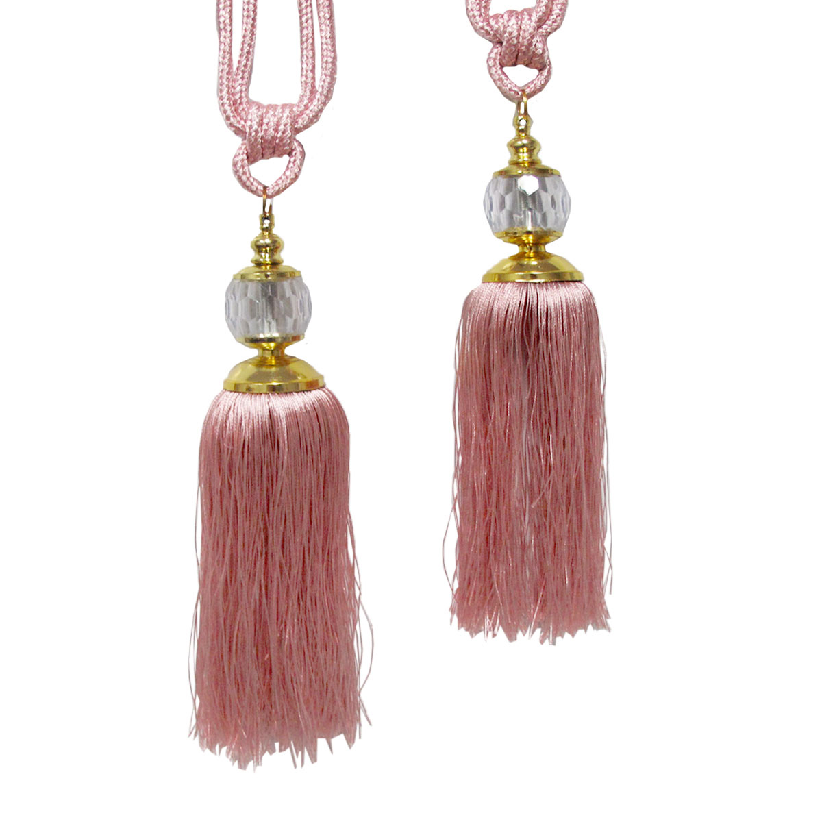 V442-ABR-MISC-PAIRELIZABETHTIES-PINK-SH-96973-00 Elizabeth Pair of Curtain Tassel Rope Ties Pink/Gold - Image 1