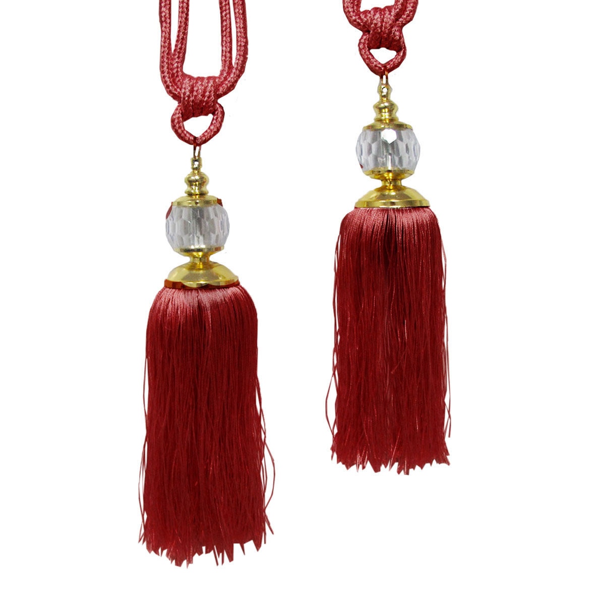 V442-ABR-MISC-PAIRELIZABETHTIES-RED-SH-96972-00 Elizabeth Pair of Curtain Tassel Rope Ties Red/Gold - Image 1