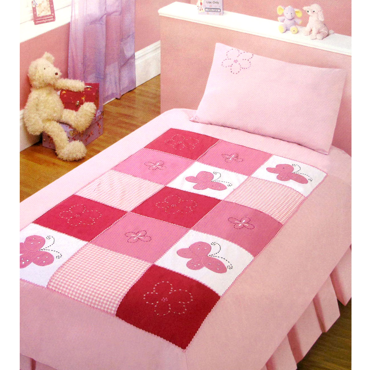 V442-ABR-QUILTCS-BINDI-PINK-SB-97298-00 Bindi Butterfly Embroidered Quilt Cover Set Single - Image 1